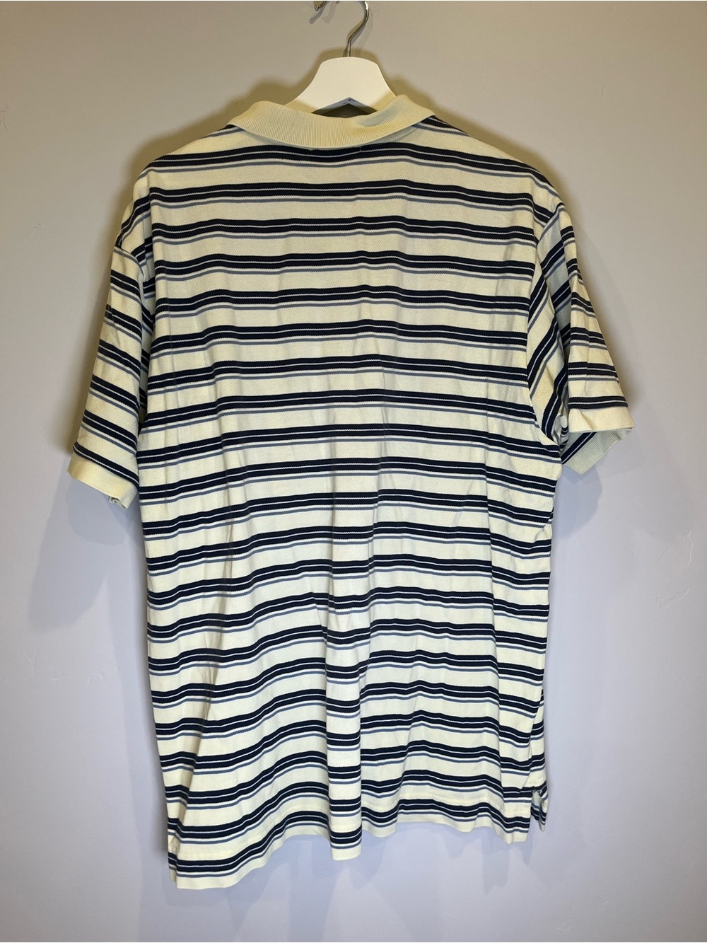 Nautica Men’s Cream and Navy Horizontal Stripe Polo - Picture 2 of 3